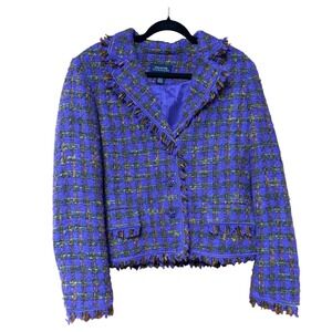 VTG Tweed style Purple Textured Jacket Blazer Velvet Trim By Jones New York